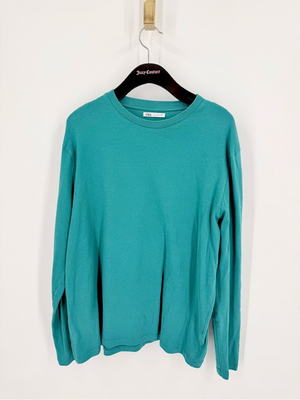 Zara Bright Teal Ribbed Crewneck Sweater